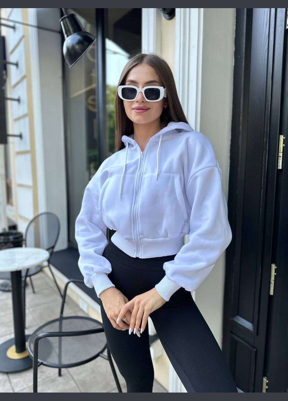 Приятный к телу теплый худи с капюшоном из тринитки на флисе, белый весенне-осенний худи в универсальном размере. No Brand 136 (301407589)