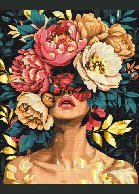 Картина по номерам девушка цветы Магия лепестков с краской металлик 40х50 картины по номерам золото BS54009 Brushme (308987983)