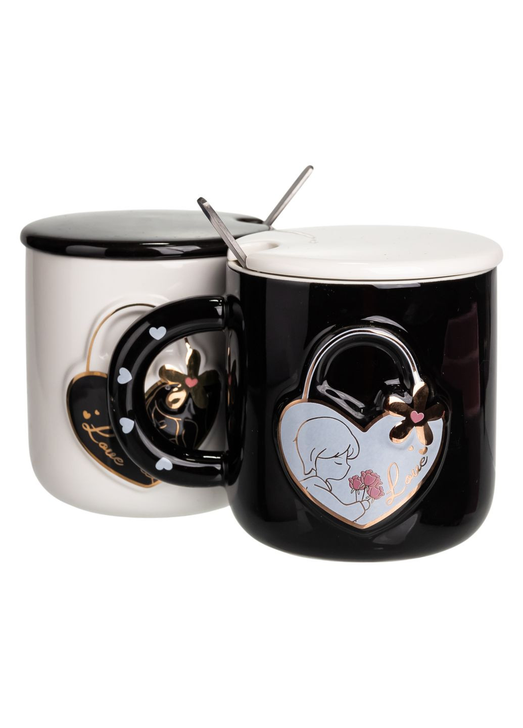 Парные чашки фарфоровые Love 400 мл с ложками Yiwu (373639659)