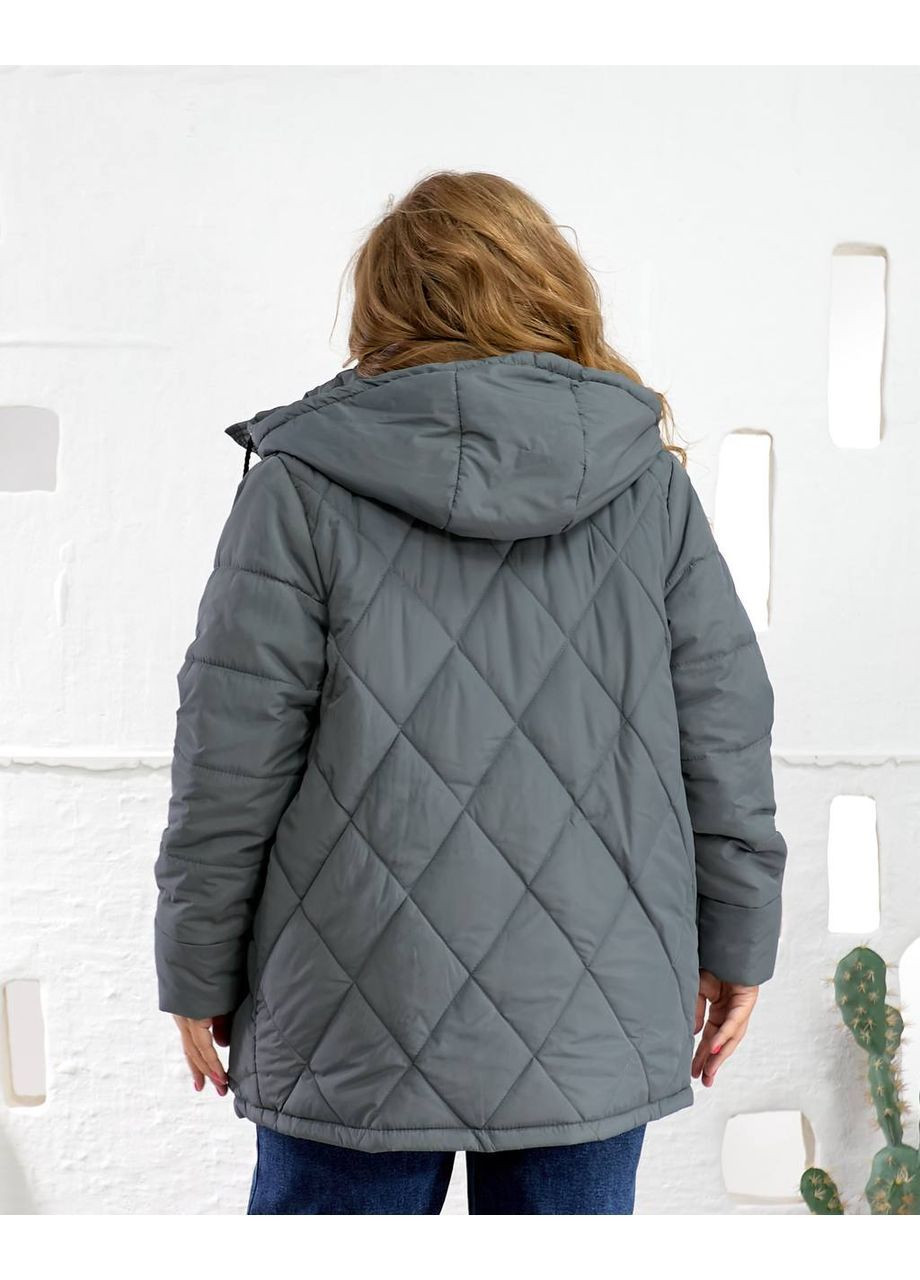 Графитовая зимняя куртка зимая плащевка эмми, синтепон 250, с карманами и капюшоном Україна
