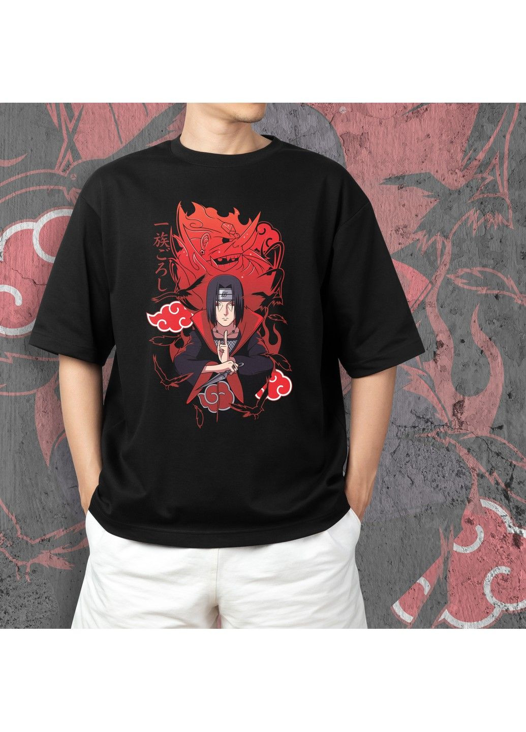 Чорна футболка з принтом наруто - ітачі сусано 2 No Brand