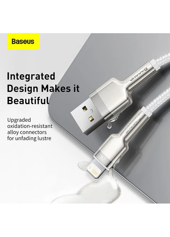 Кабель Cafule Series Metal Data Cable USB – Lightning 2.4 А 2 м в нейлоновому обплетенні білий Baseus (401877067)