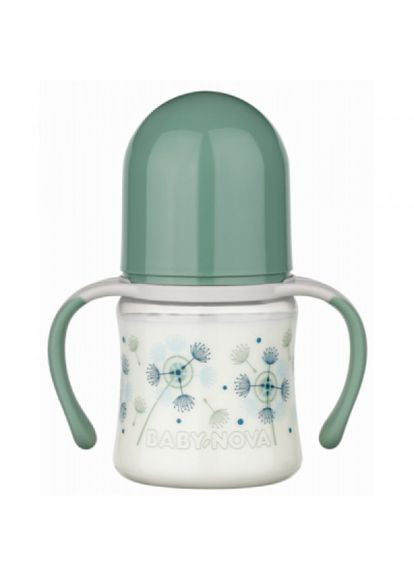 Пляшечка для годування Baby-Nova декор, з широким горлечком та ручками, 150 мл, зел (268147309)