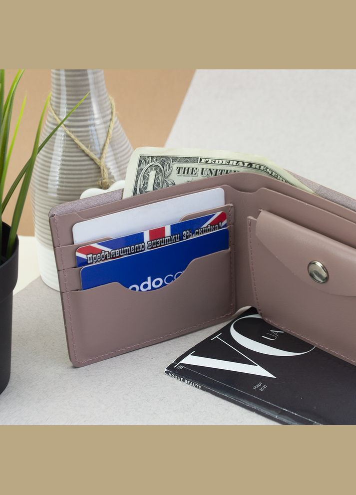 Кошелек женский маленький кожаный HC0042 нюдовый на кнопке HandyCover (326770571)