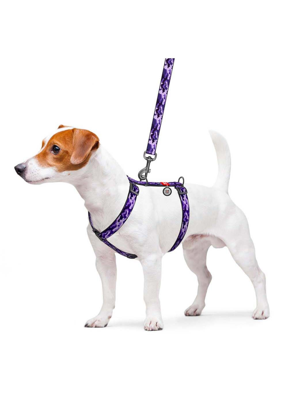 Шлея для собак анатомическая H-образная Nylon Фиолетовый камо пластиковый фастекс М Ш 20 мм А 40-70 В 50-80 WAUDOG (292175418)