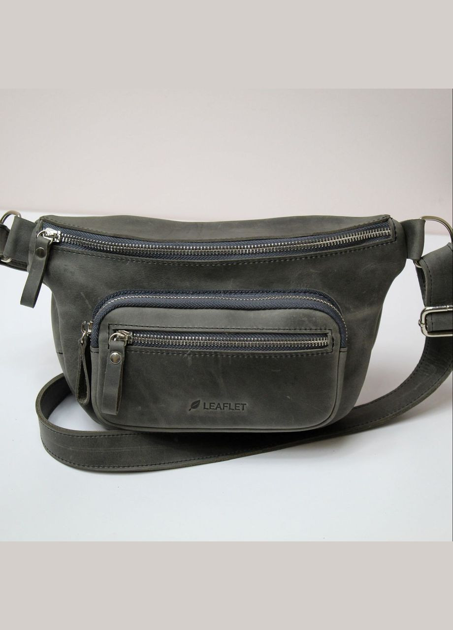 Поясна сумка Бананка із натуральної шкіри Crazy Horse. Сіра STOK (293850452)