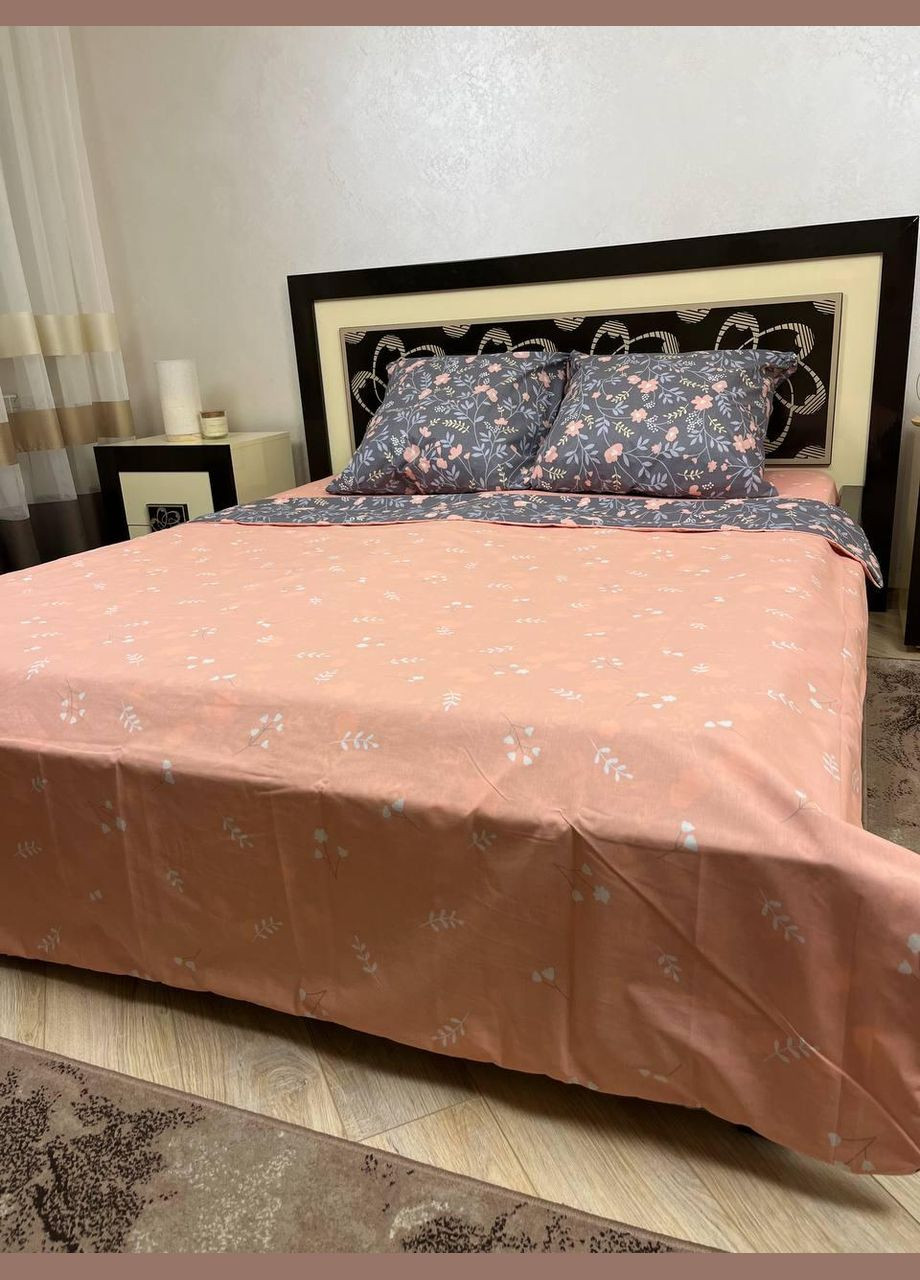 Постельное белье хлопковое Цветы Двуспальное Простынь на резинке 160x200х20 Бязь Серое 70 х 70 No Brand (278272143)