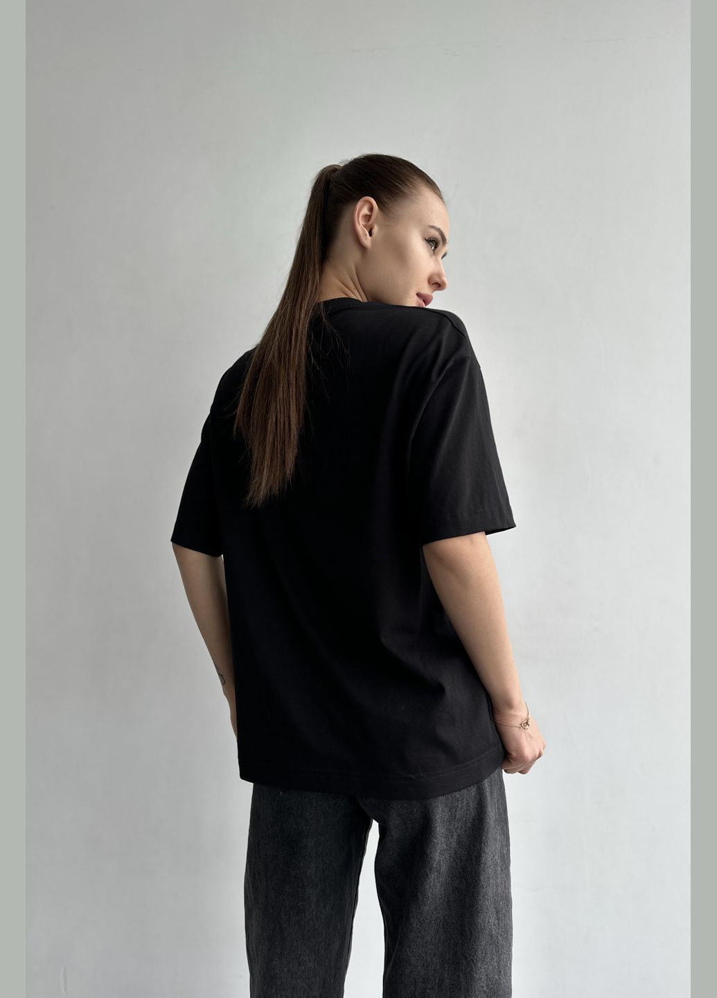 Чорна всесезон футболка жіноча базова оверсайз з коротким рукавом German Volf