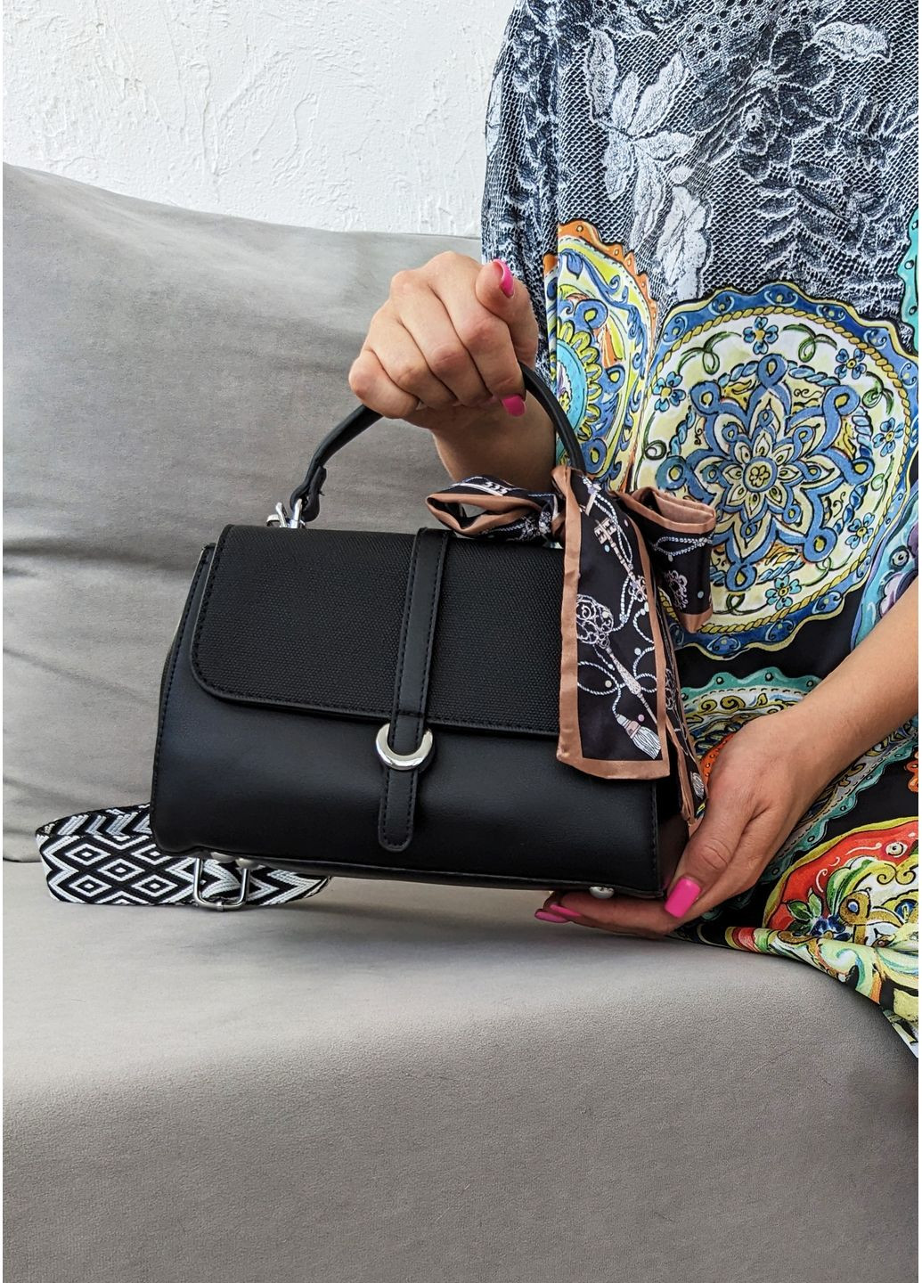 Модна жіноча сумка з екошкіри з декором-хустинкою InFashion Сумка (360751149)