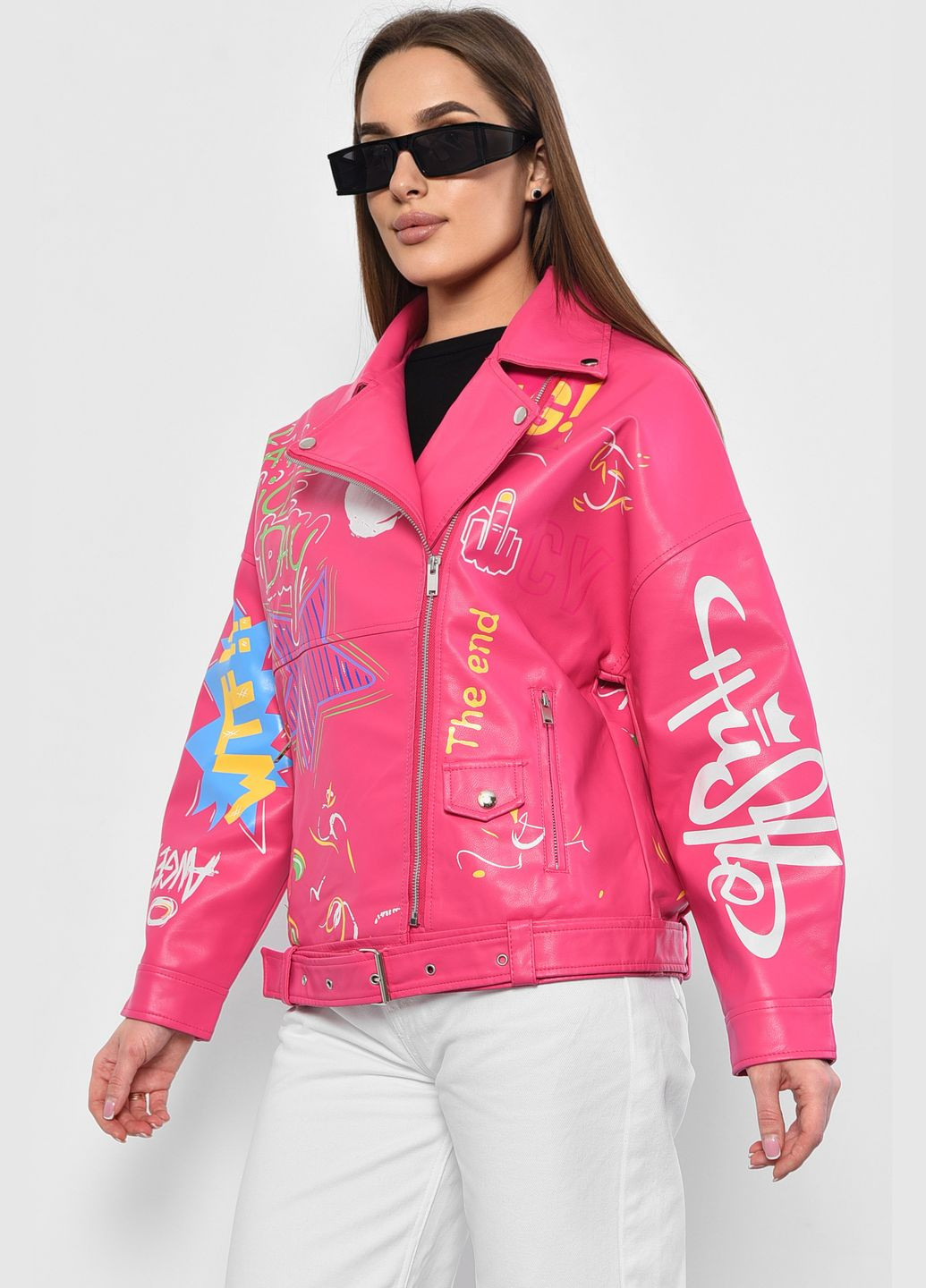 Розовая демисезонная куртка женская из экокожи розового цвета Let's Shop