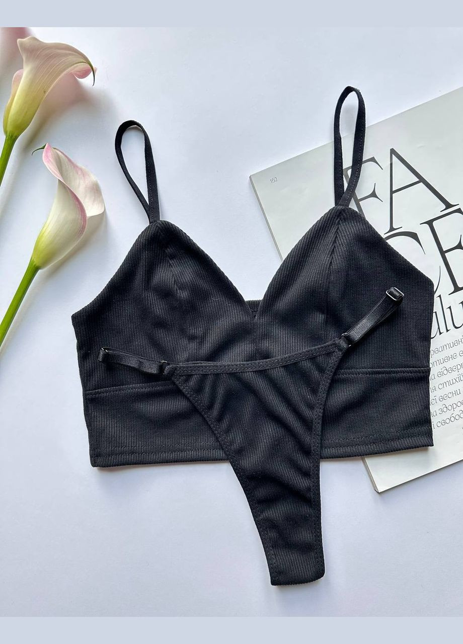 Черный демисезонный комплект белья, топ и трусики стринги Exclusive