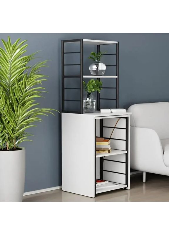 Стіл-тумба трансформер Смарт 3/2 з етажеркою 1430x1450x600 Чорний метал ДСП Біле 16 мм (FRD-105116) Ferrum-decor (361944306)