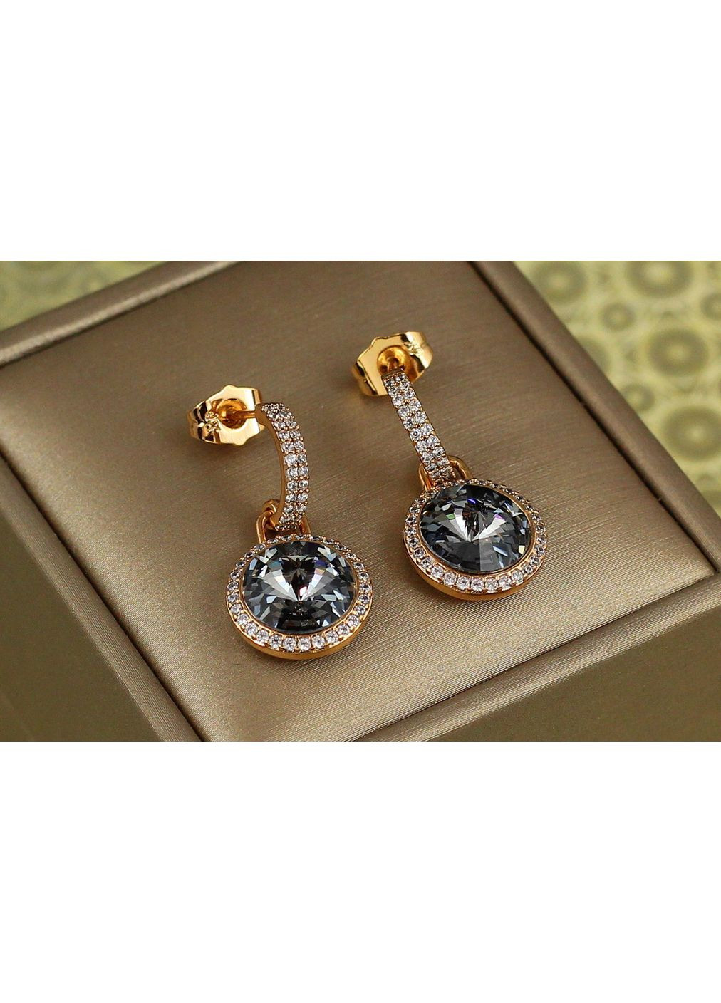 Сережки підвіски Сваровськи Романс із чорними каменями 2,8 см золотисті love-shopping Xuping Jewelry (354655638)