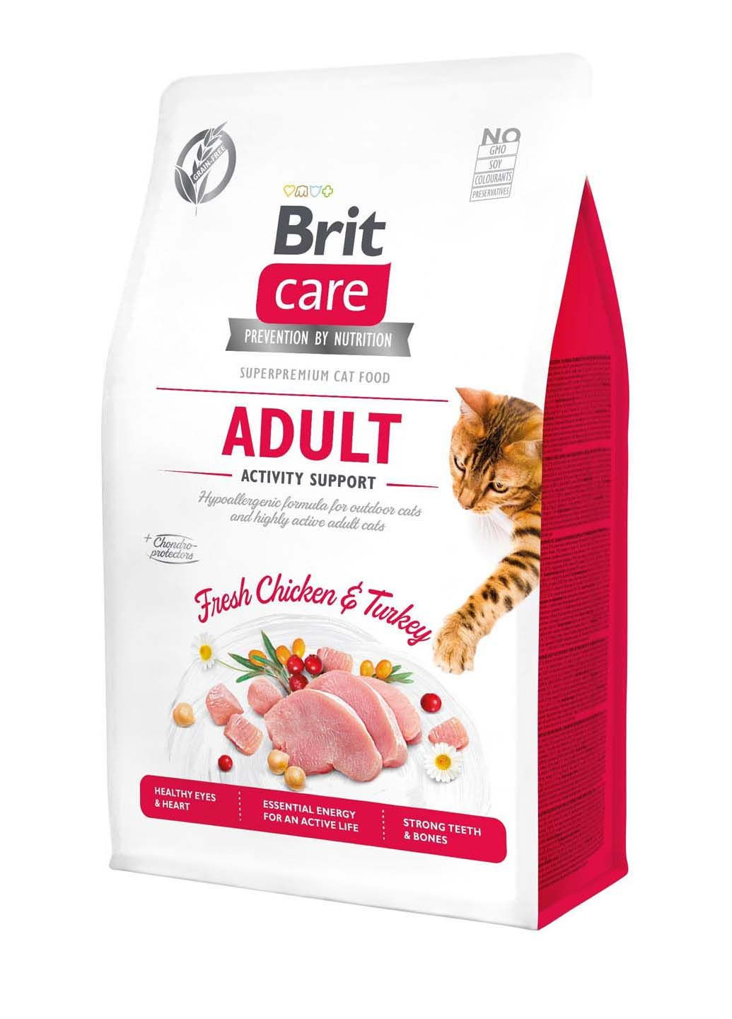 Сухий корм для кішок живуть на вулиці Cat GF Adult Activity Suppor з куркою та індичкою 0.4 кг Brit Care (286472625)