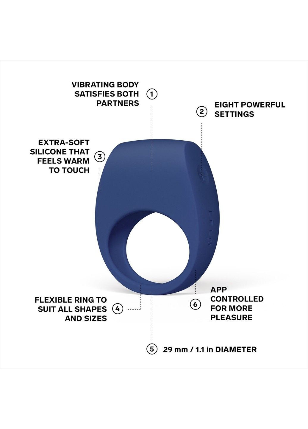Эрекционное кольцо с вибрацией Tor 3 Base Blue, управление со смартфона Lelo (322740231)