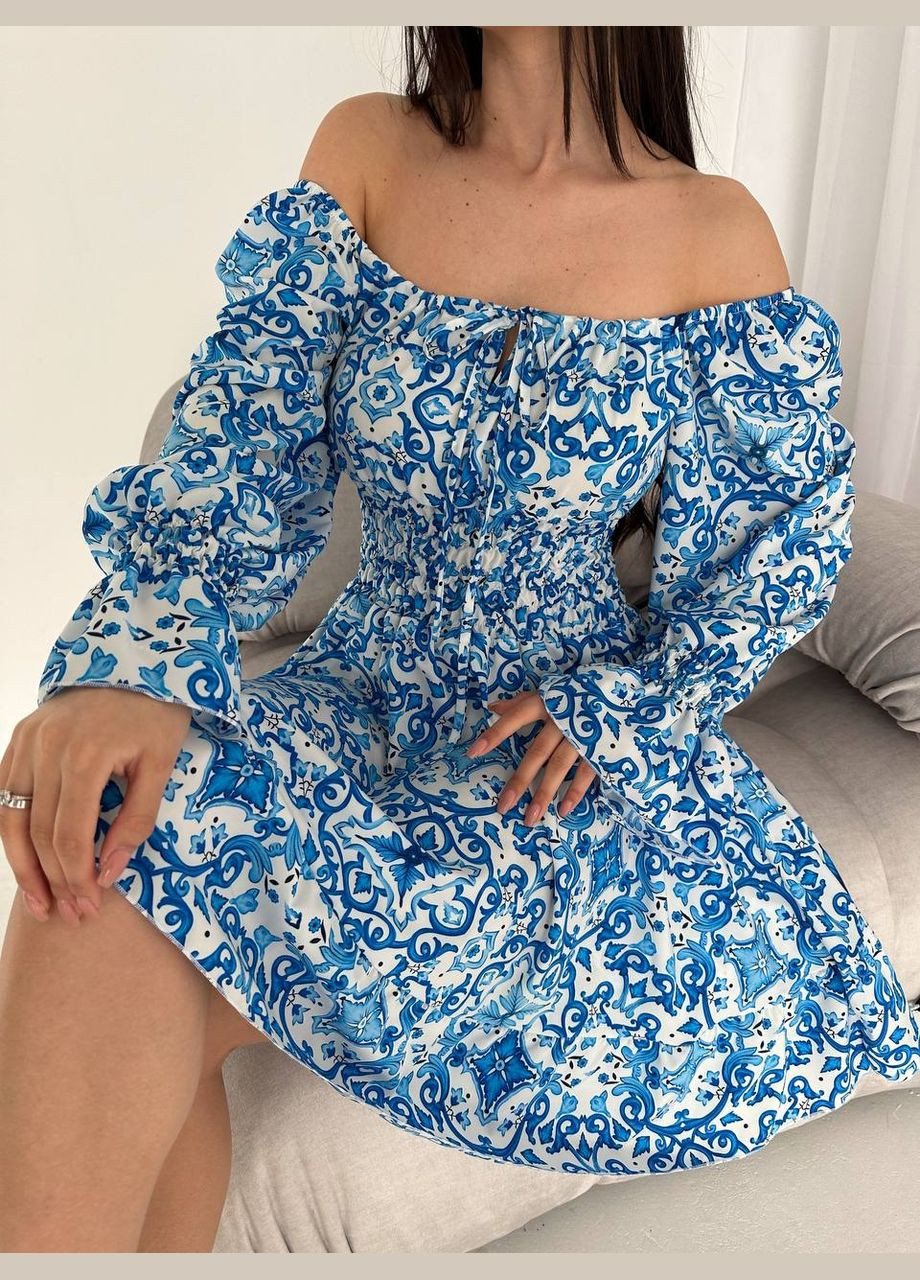 Синя кежуал жіноча сукня софт No Brand з малюнком