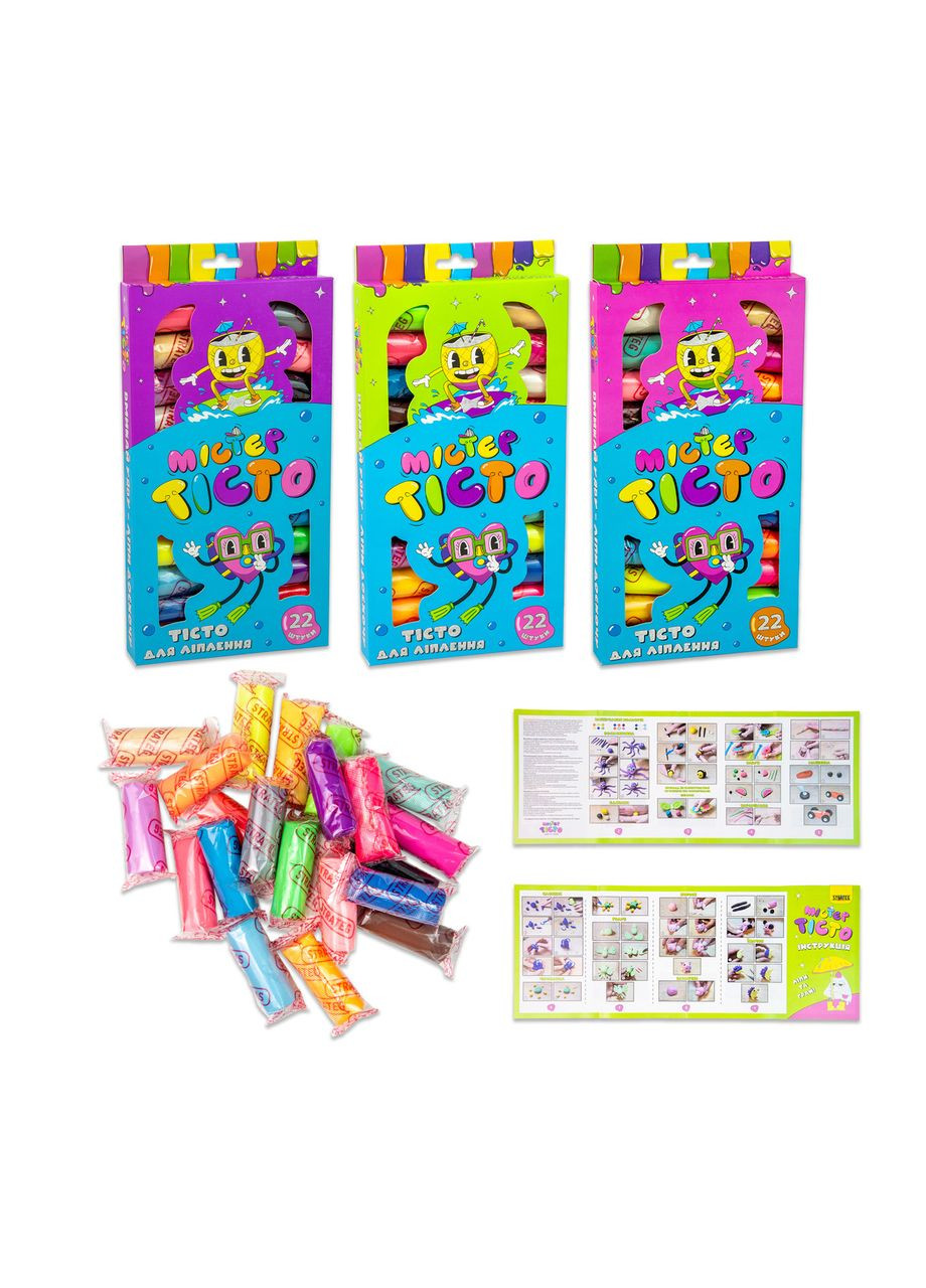 Набір для творчості для дітей 3+ Містера тісто 22 шт. розвивальний м'який для ліплення для дітей 3+ Strateg (362439542)
