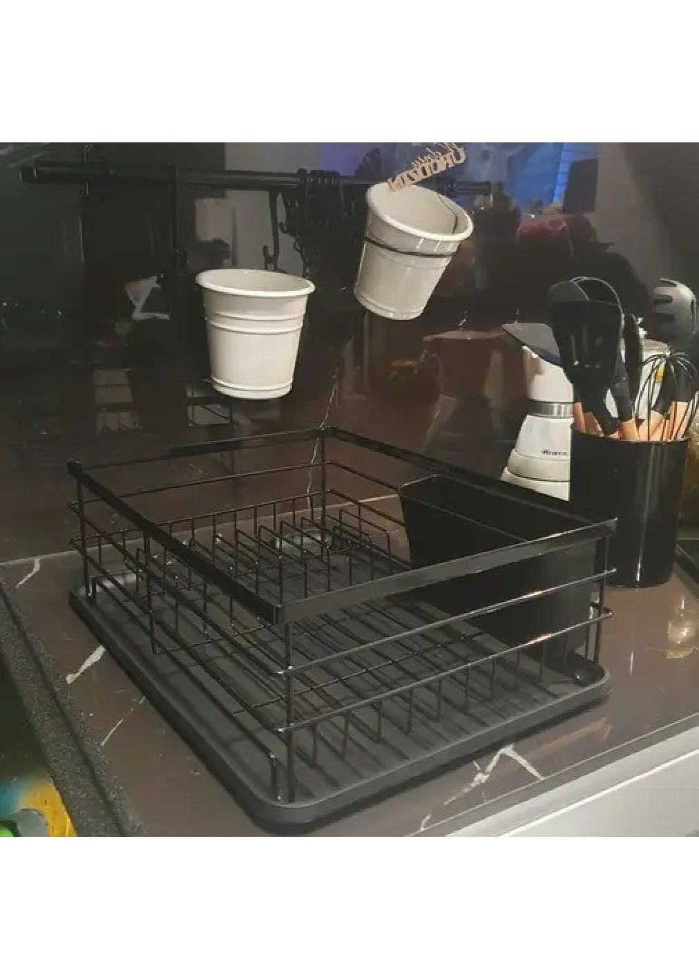 Металлическая сушилка для посуды с контейнером для столовых приборов 44х31,5х13,5 см (478786-Prob) Черная Unbranded (311885850)