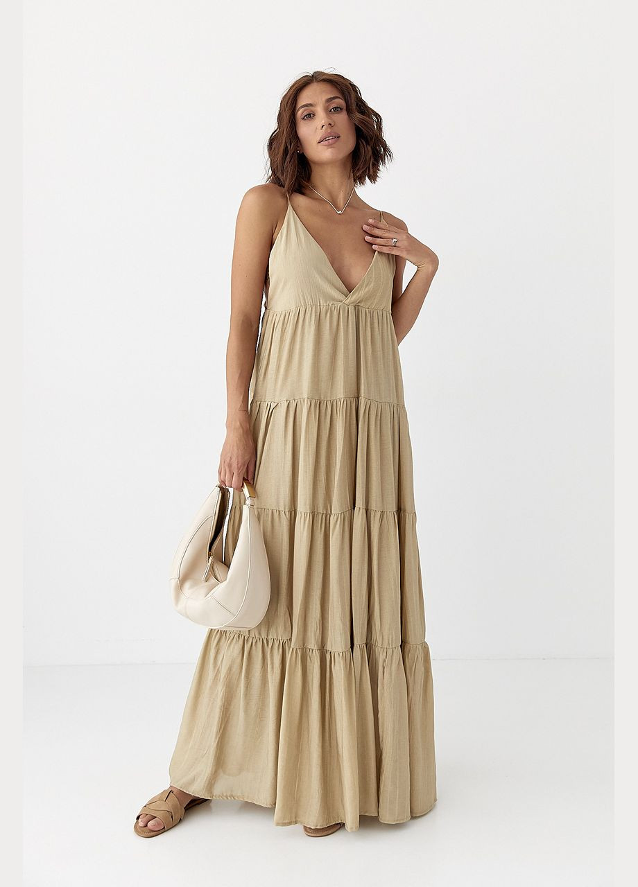 Оливкова (хакі) вільна сукня в смужку Lurex