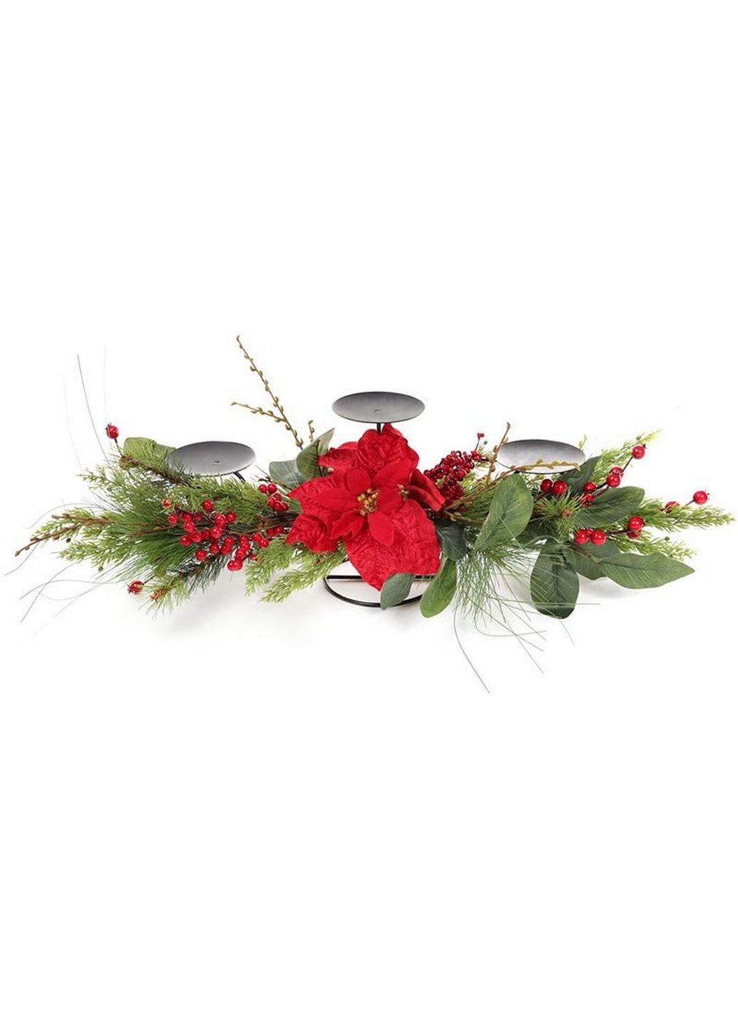 Свічник новорічний "хвоя з червоними ягодами" на 3 свічки Bona (282595259)