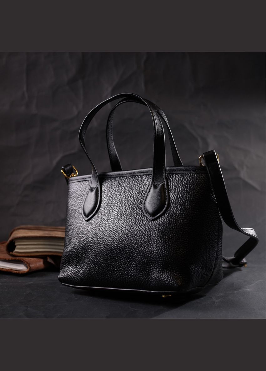 Вместительная сумка с двумя ручками из натуральной кожи черная 22286 Vintage (329196665)