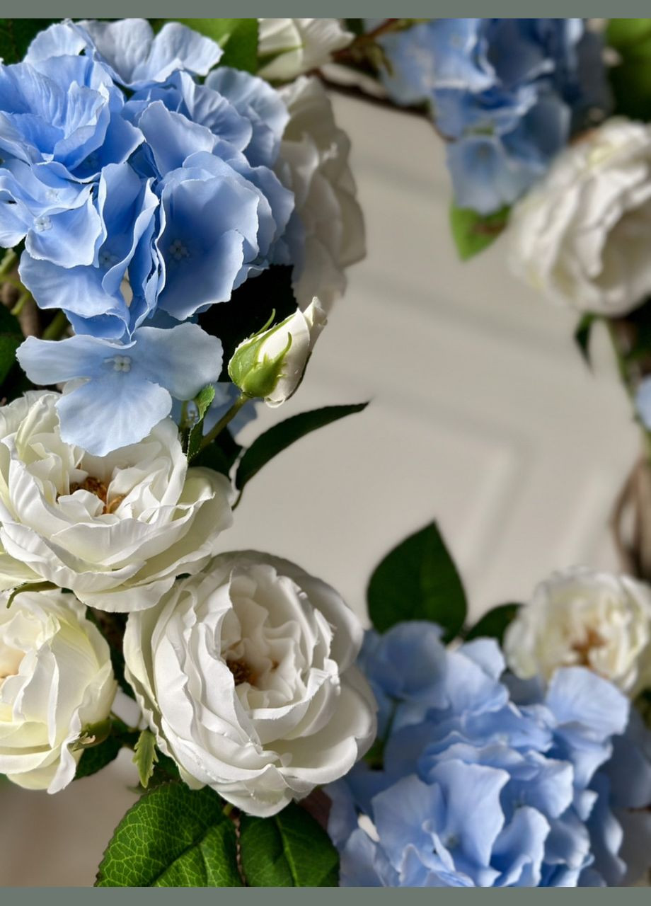 Декоративний вінок з штучних квітів Англійський сад: гортензія і троянди, 50 см HVOYA (328606453)