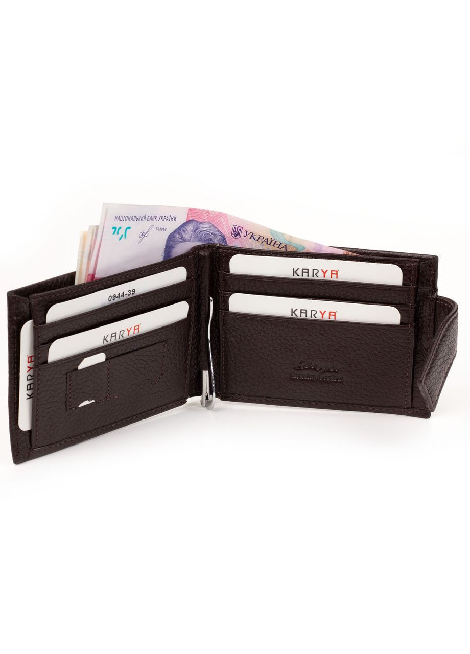 Гаманець затиск для грошей шкіряний 0944-39 коричневий Karya (292144559)