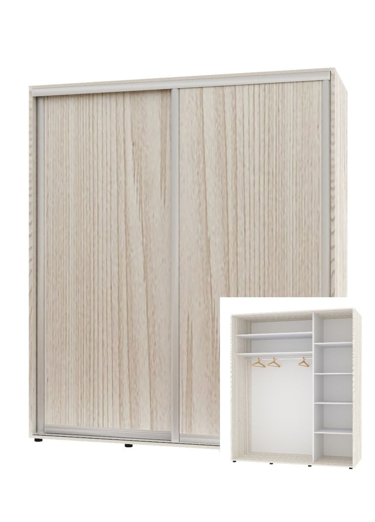 Шкаф-купе двухдверный Комфорт Мебель 200*45*220 см Дуб Беленый 2 двери ДСП Стандарт Комфорт Меблі (360463237)
