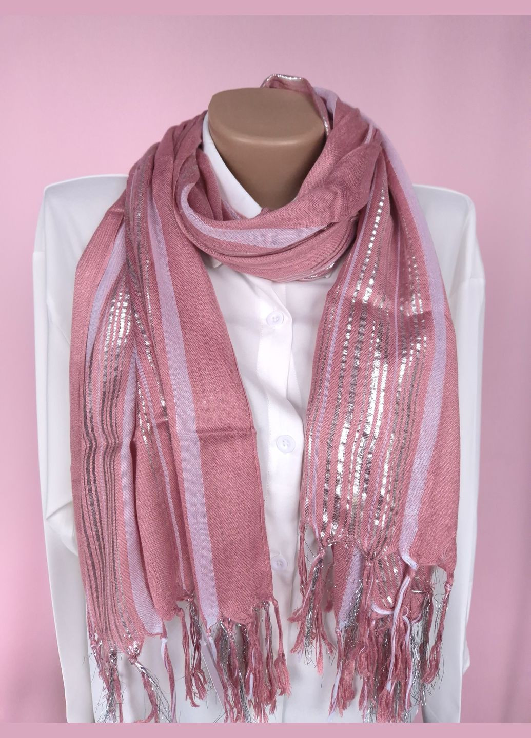 Шарф женский в полоску с люрексом лето-весна-осень 160х65 см No Brand (327434188)