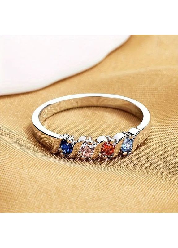 Кольцо женское с разноцветными кубическими циркониями серебристое размер 18 AurumLux019 Liresmina Jewelry (354379805)