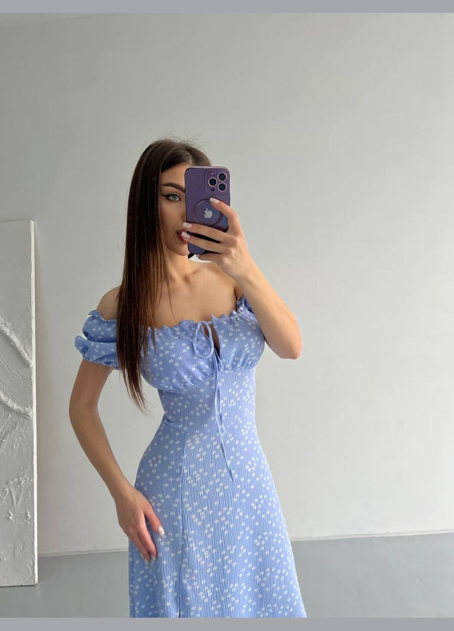 Голубое повседневный женское платье с цветочным принтом Україна с цветочным принтом