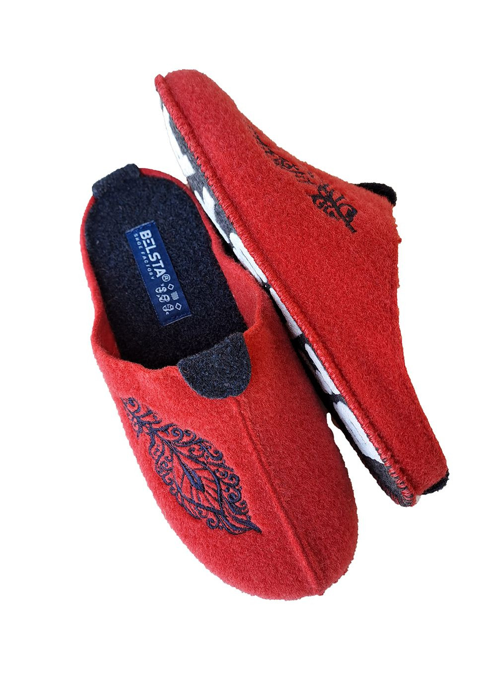 Красные тапочки бесшумные закрытые паркетные Белста с перьями