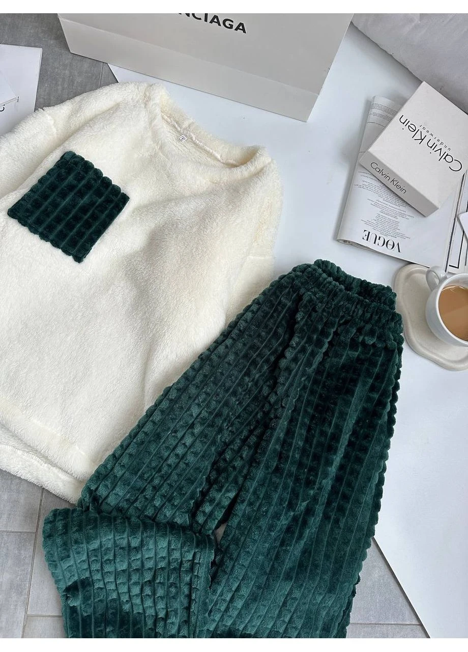 Смарагдова зимня жіноча махрова піжама кофта + брюки FINO Mode