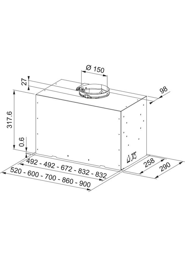 Витяжка вбудовувана, 70см, 1250м.куб/год, Box Flush Basic FBFE BK A70, чорний FRANKE (360394175)