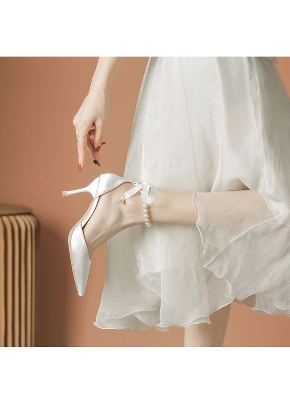 No Brand Свадебные туфли для невесты с жемчугом + брошь 2 в 1 белый з текстиль, — (351394440)