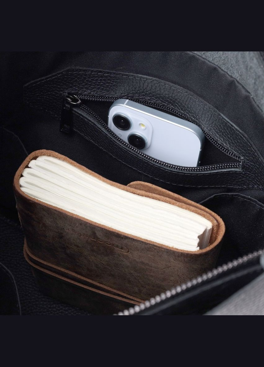 Зручна сумка-шоппер із натуральної шкіри чорна 22845 Shvigel (329198631)