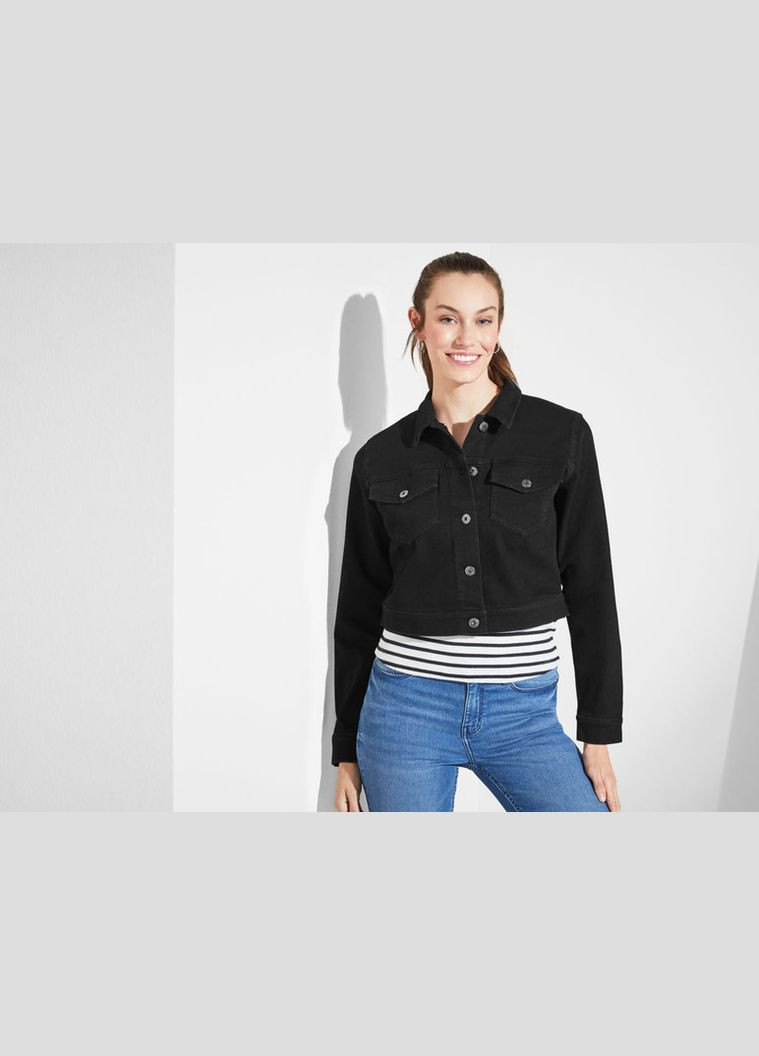 Черная демисезонная джинсовая куртка укороченая для женщины lycra® 381681 38(s) Esmara