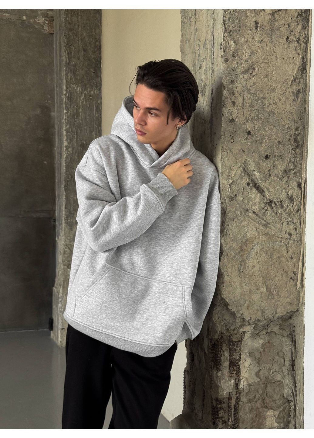 Оверсайз худой унисекс с начесом Over серый меланж No Brand (365769339)