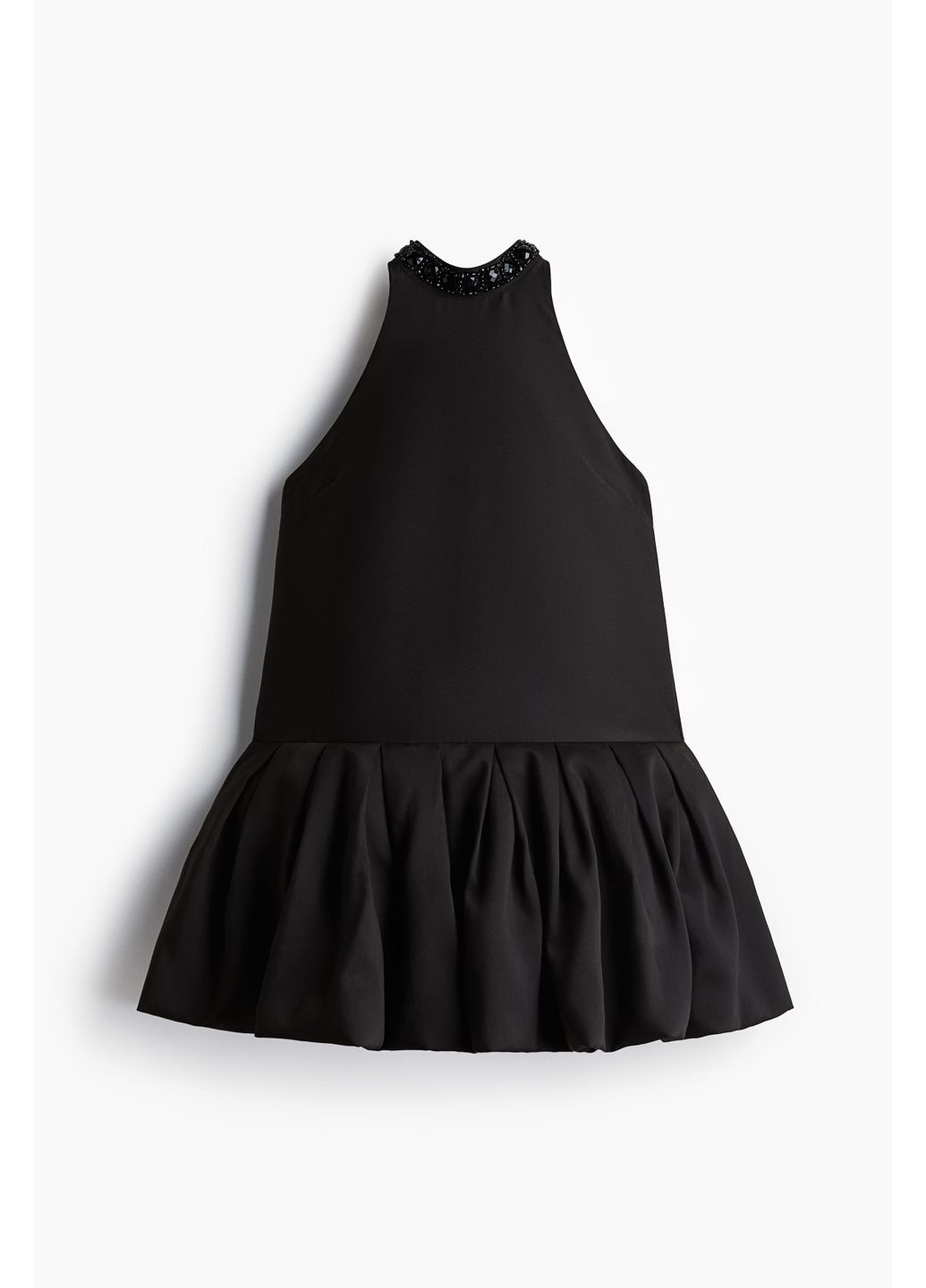 Чорна коротка сукня без рукавів, коміром-стійкою, прикрашеним бісером м чорна H&M однотонна