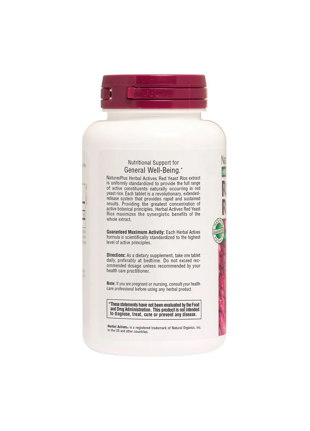 Натуральна добавка Herbal Actives Red Yeast Rice 600 mg, 60 таблеток Natures Plus (294929881)