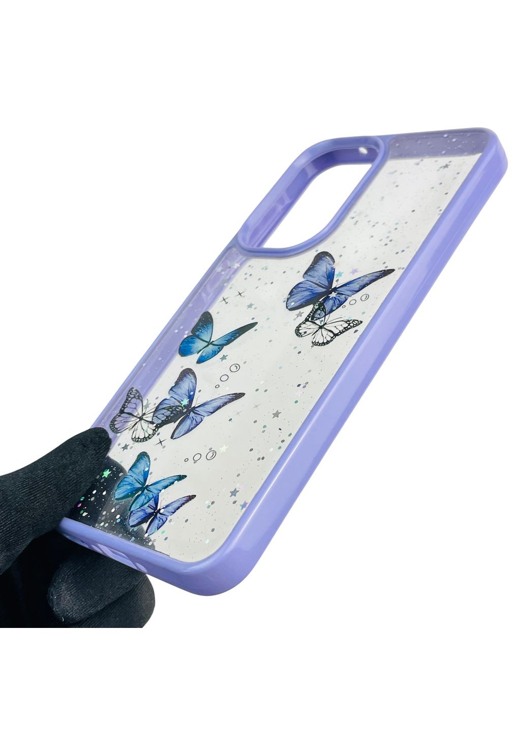 Чохол для Galaxy A56 (SM-A566B) з блискітками з метеликами на самсунг а56 бузковий Samsung (366387411)