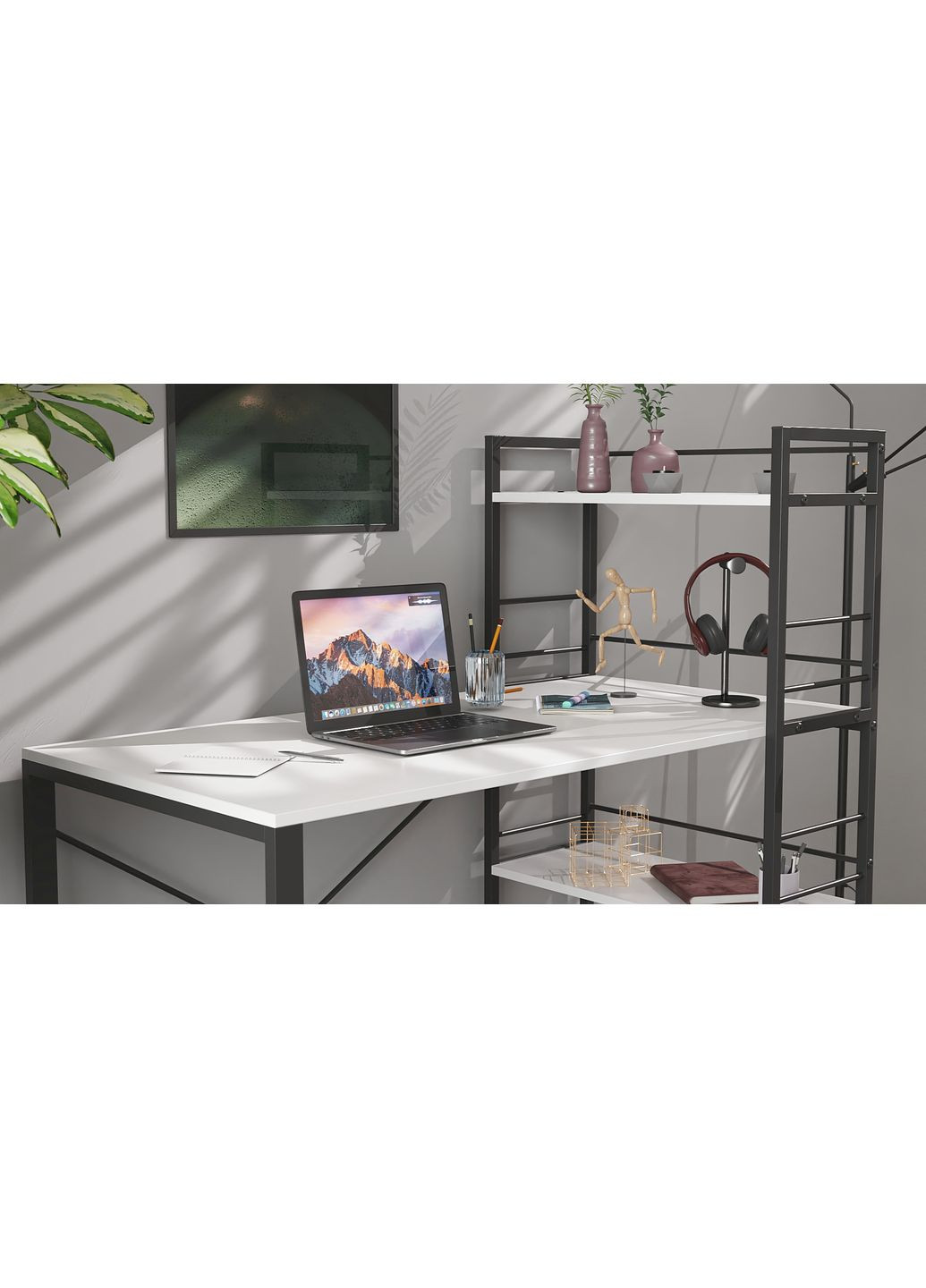 Письмовий стіл Серії Конект з етажеркою 75x120x600 чорний ДСП Біле 16мм (FRD-104219) Ferrum-decor (360645129)