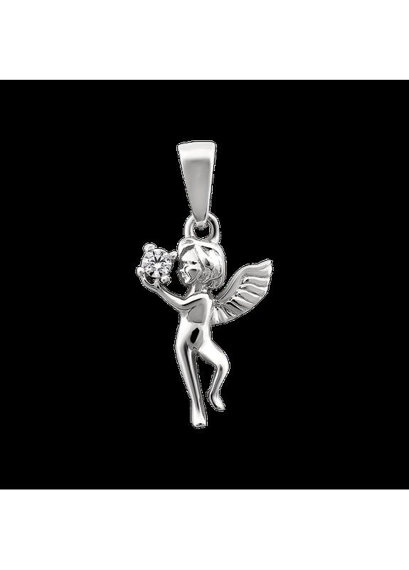 Підвіс срібний тематичний малюк янгол з білими фіанітами Каштан (342335373)