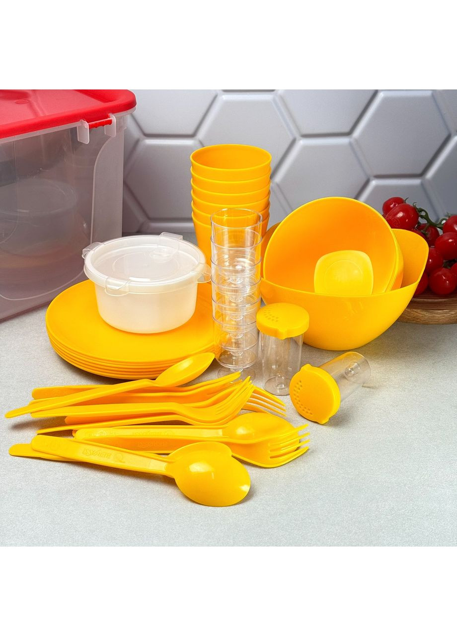 Набір пластикового посуду для пікніка 41 предмет, жовтий No Brand (365815087)