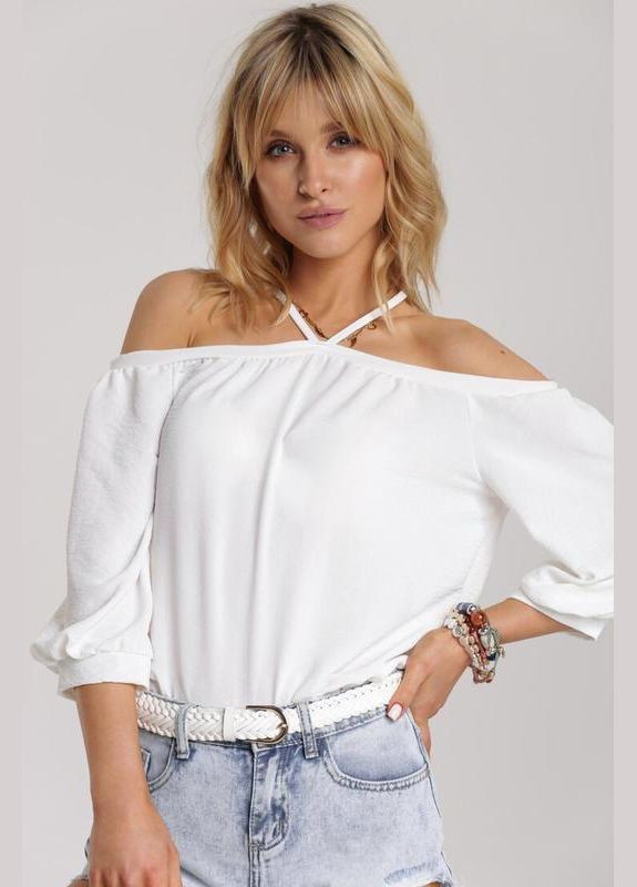 Біла демісезонна блузка жіноча білого кольору з баскою Let's Shop