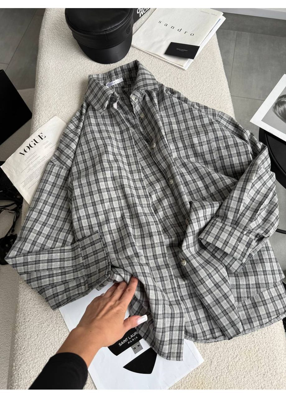 Серая спортивная, повседневный, кэжуал рубашка однотонная No Brand с длинным рукавом