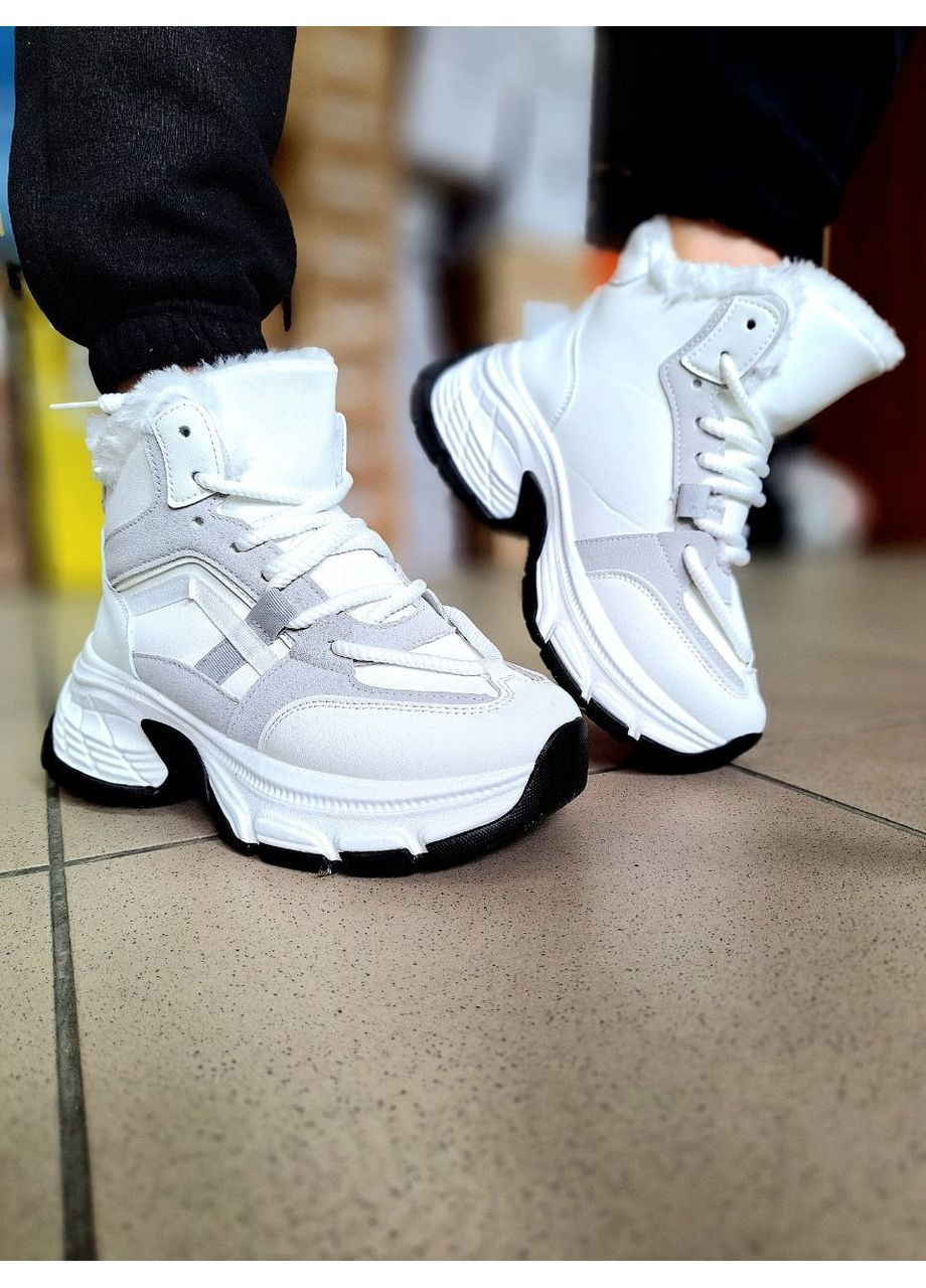 Женские зимние кроссовки белые высокие на меху экокожа YiYi Хайтопи белые демисезоны (362946169)