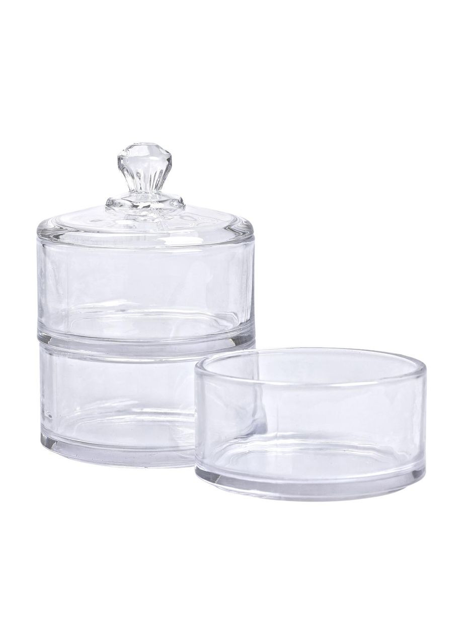 Цукерниця триярусна скляна з кришкою прозора для солодощів та частування сервірувальна ProDobro (364189316)