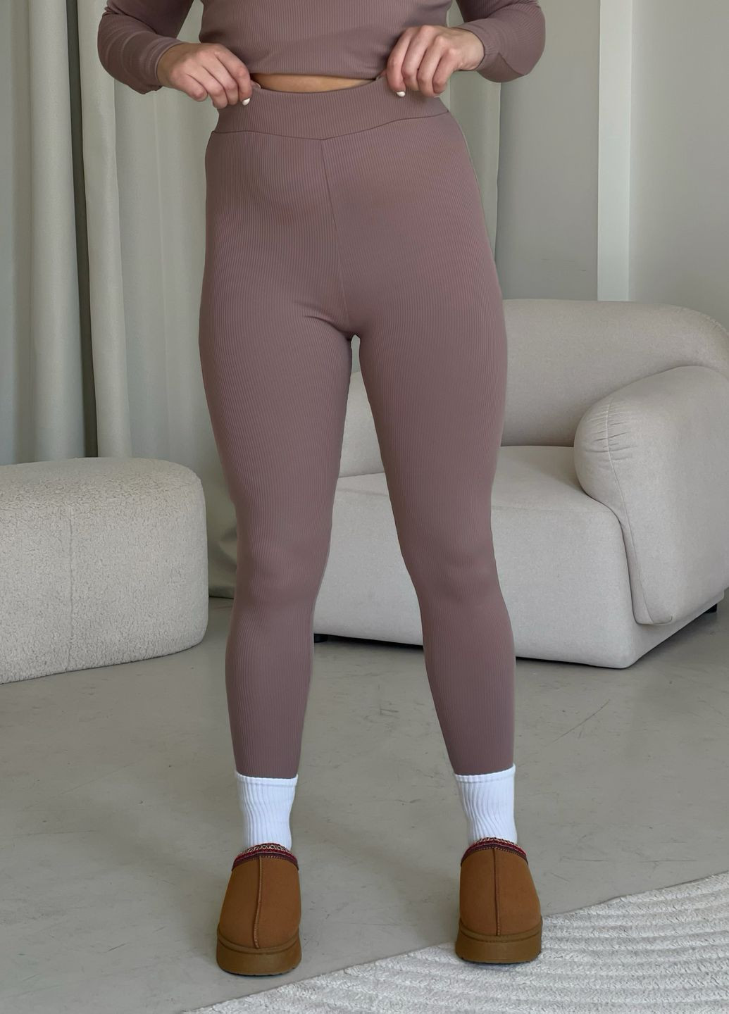 Теплі зимние лосини с високою посадкою в рубчик на флісі пояс на резинці (солоха в подарунок) Merlini Труа (303946461)