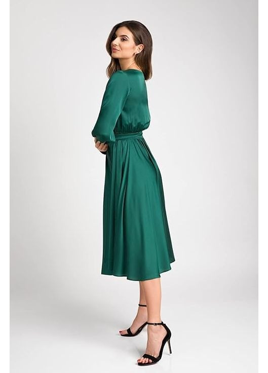 Зелена вечірня плаття на запах, а-силует First Woman однотонна
